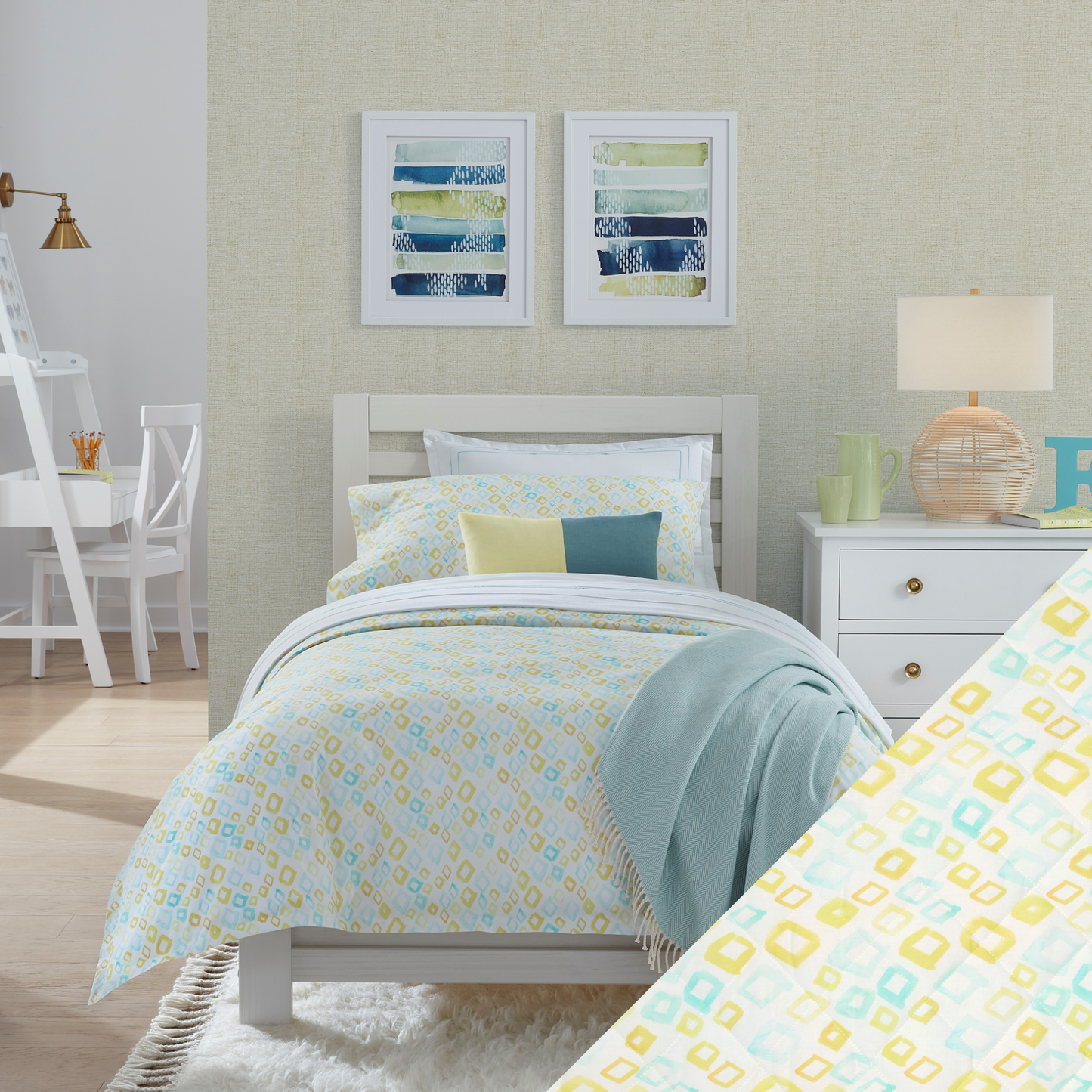 Sferra Geometrico Twin XL Bedding - Aqua