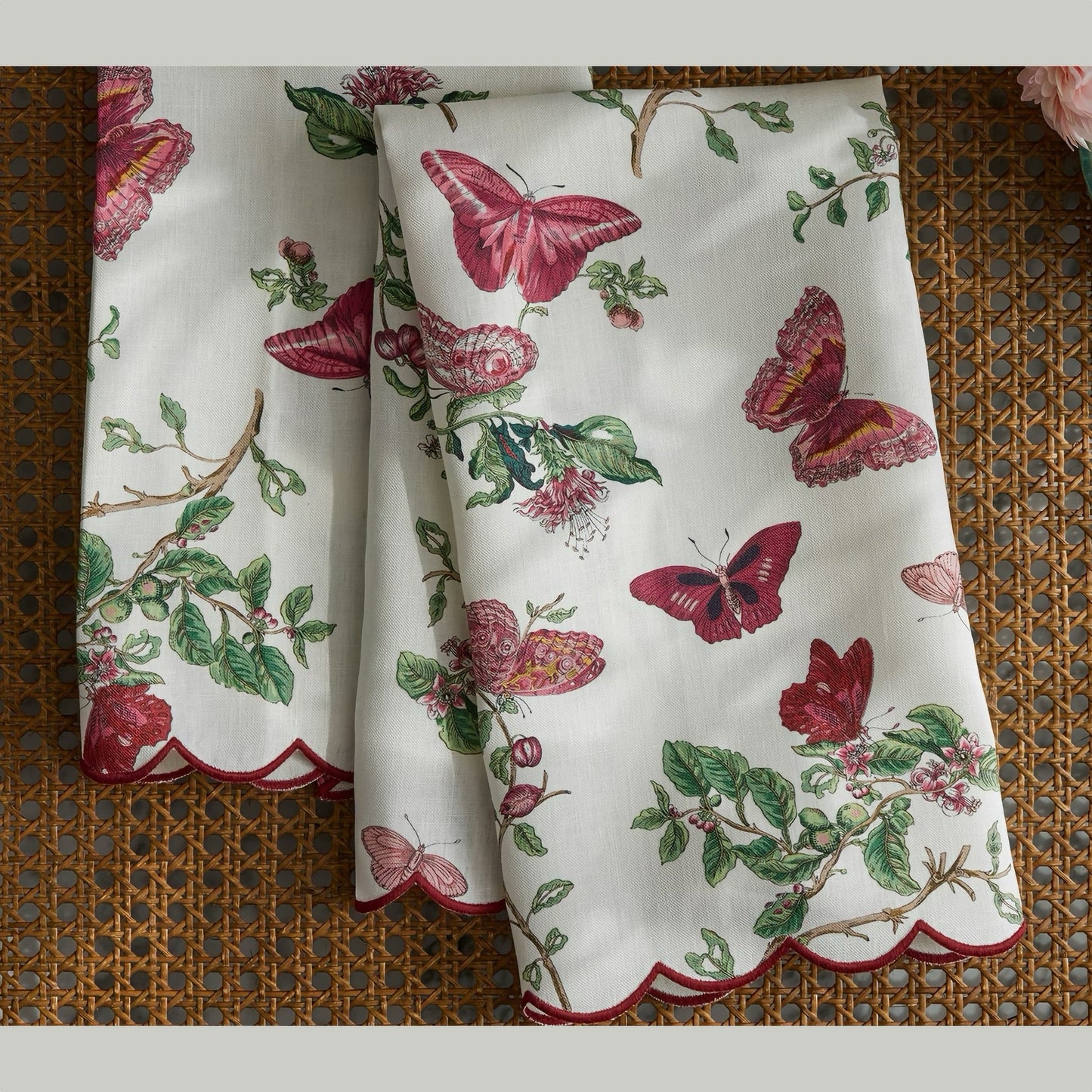 Matouk Baudin Butterfly Guest Towels - Ruby