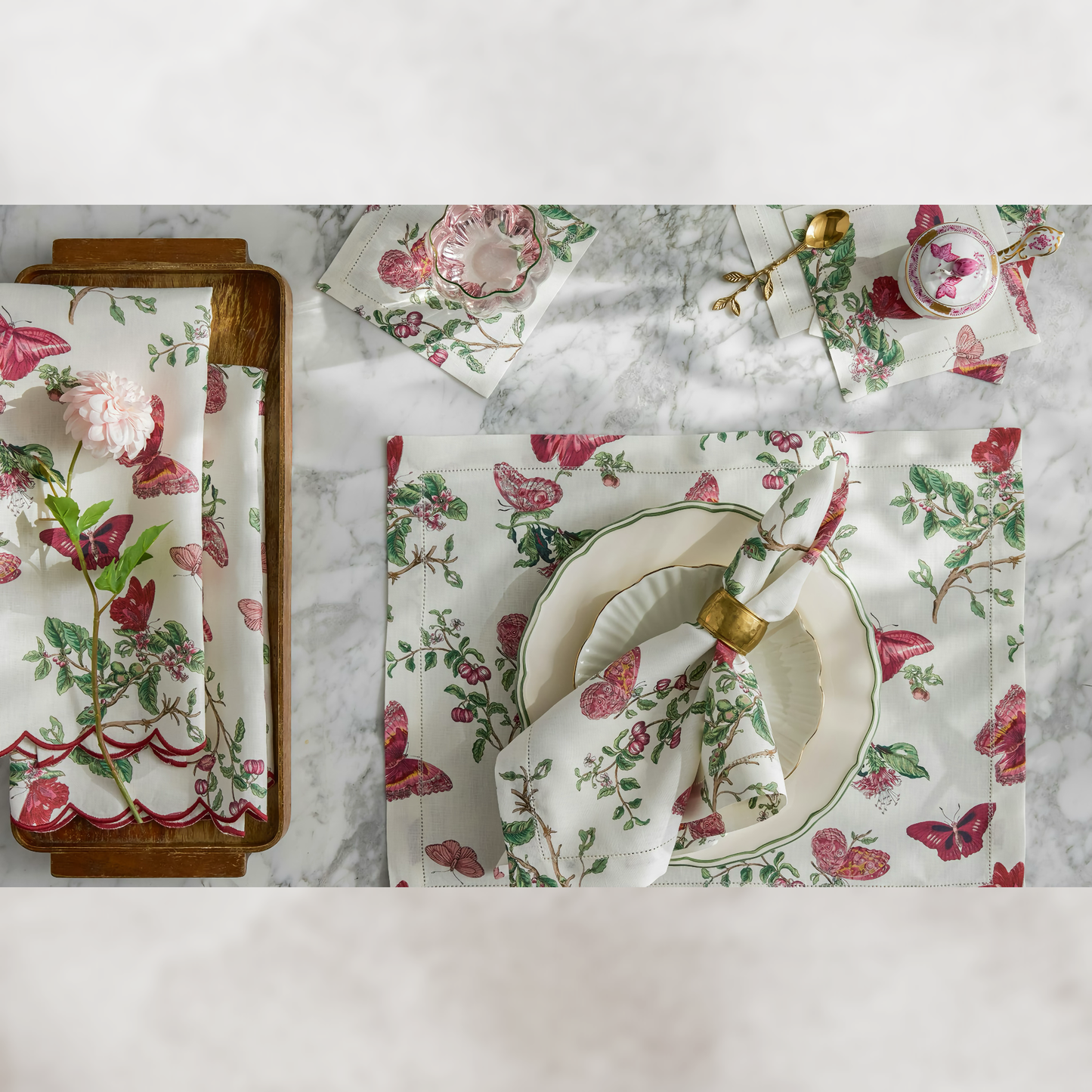 Matouk Schumacher Baudin Butterfly Table Linens - Ruby