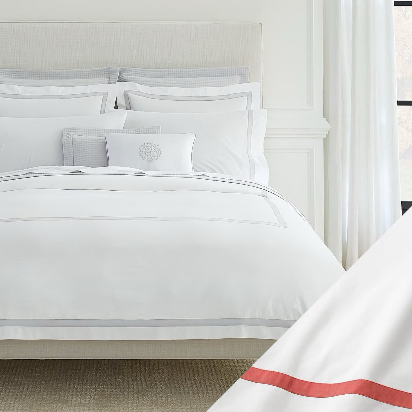 Sferra Estate Bedding - White/Persimmon