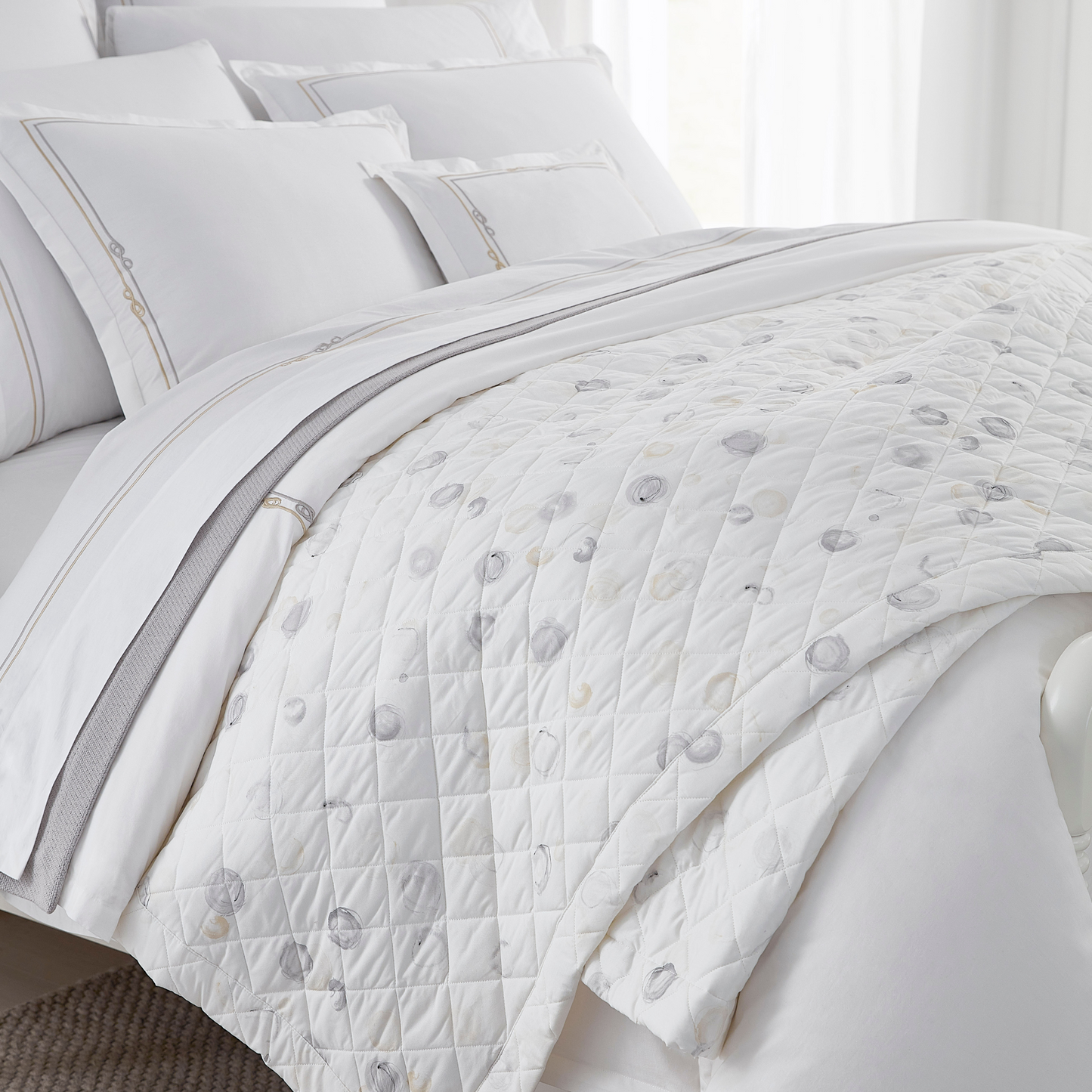 Sferra Squillo Twin XL Bedding - White/Platinum