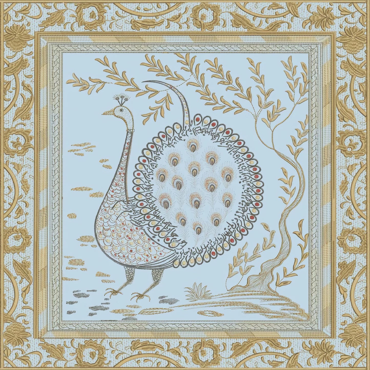 The Met x Ann Gish Divani Peacock Decorative Pillow - Aqua/Gold