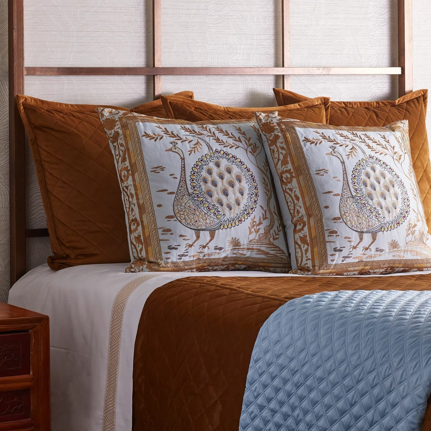 The Met x Ann Gish Divani Peacock Decorative Pillow - Aqua/Gold
