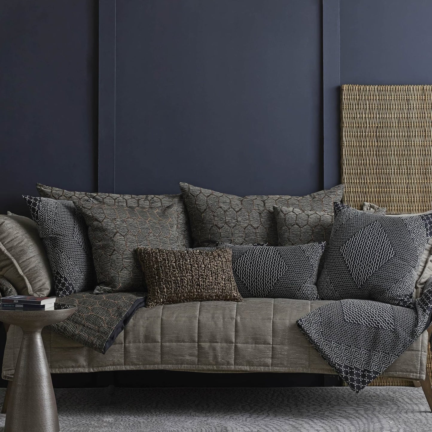 The Met x Ann Gish Inro Throw and Decorative Pillow - Charcoal