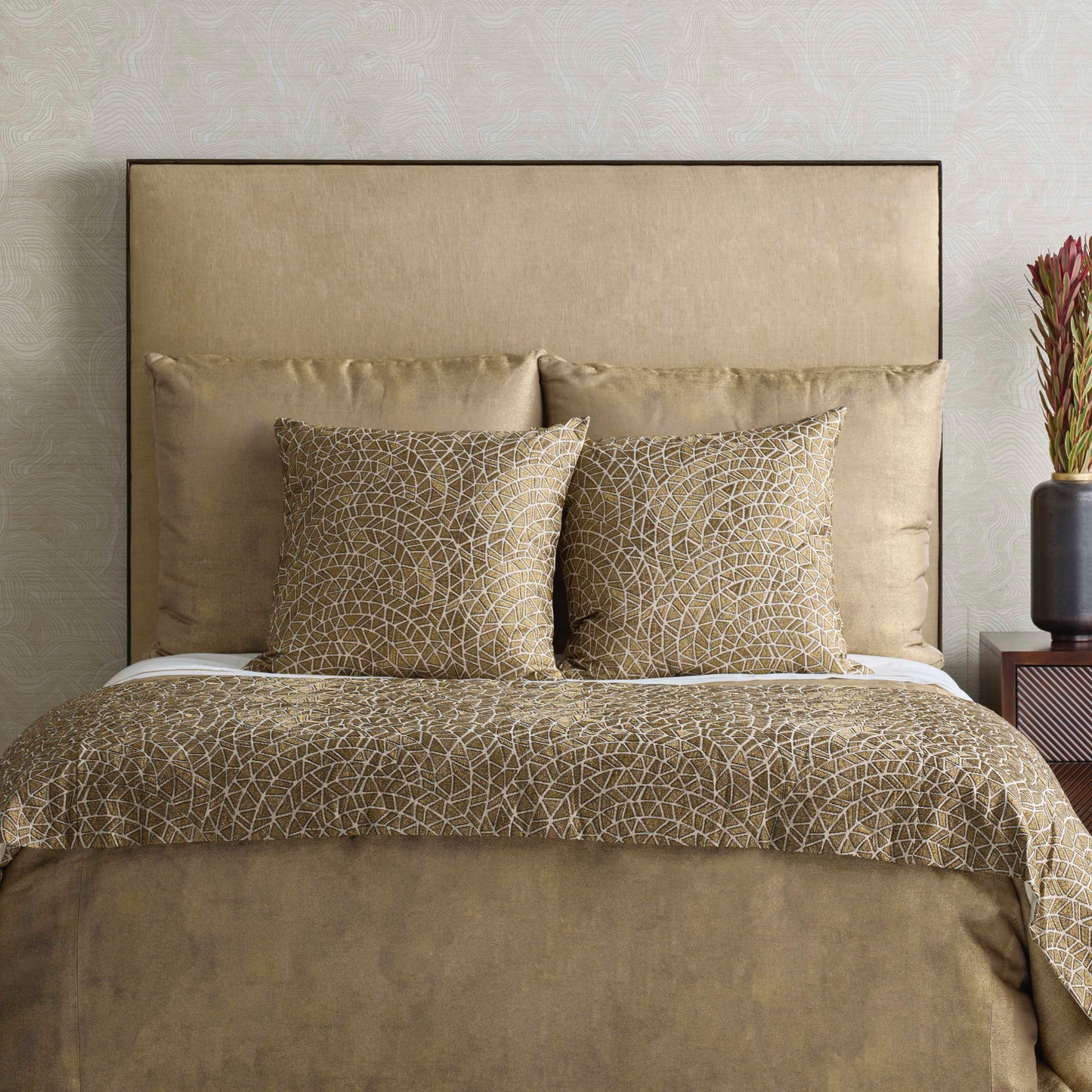 The Met x Ann Gish Ornament Duvet Cover and Decorative Pillow - Gold/Charcoal