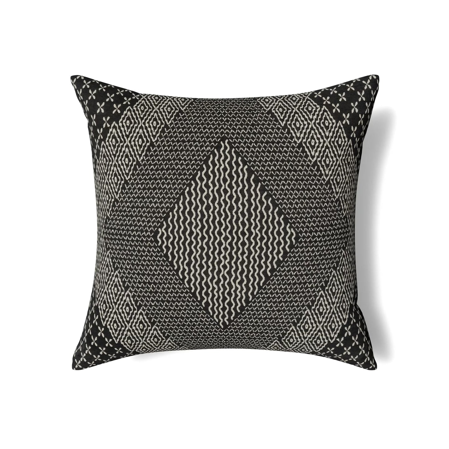 The Met x Ann Gish Sashiko Hishi-Moyo Duvet Cover and Decorative Pillow - Charcoal