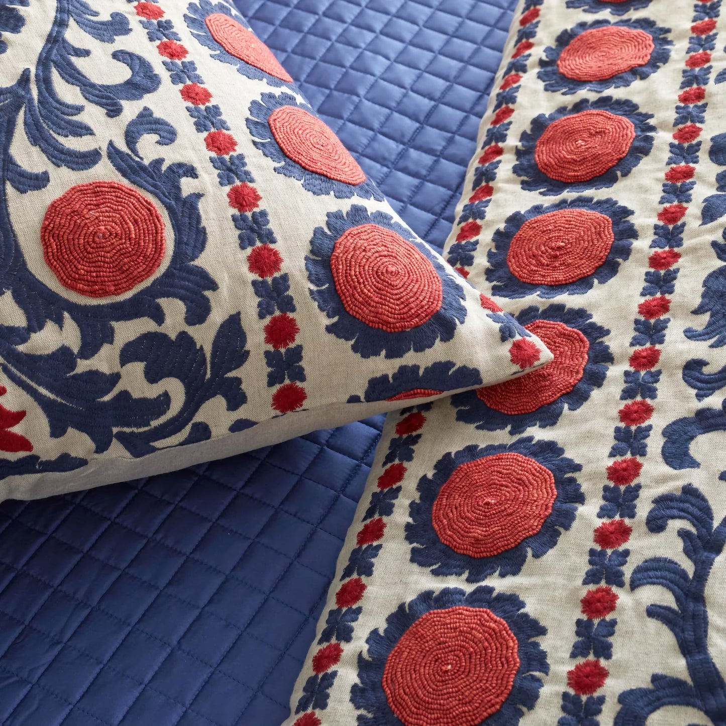The Met x Ann Gish Suzani Throw and Decorative Pillow - Indigo