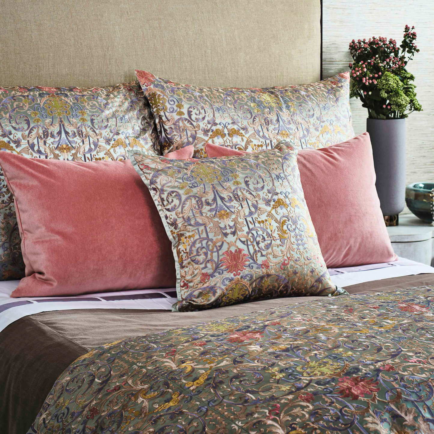 The Met x Ann Gish Venezia Duvet Cover and Decorative Pillow - Sage