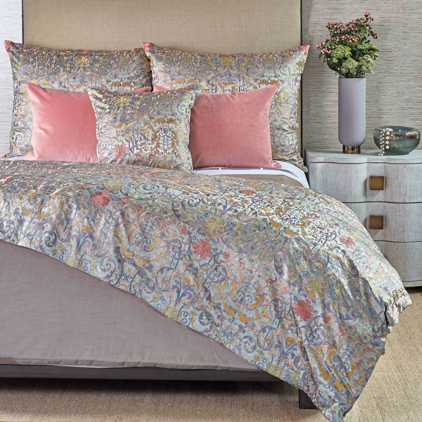 The Met x Ann Gish Venezia Duvet Cover and Decorative Pillow - Sage