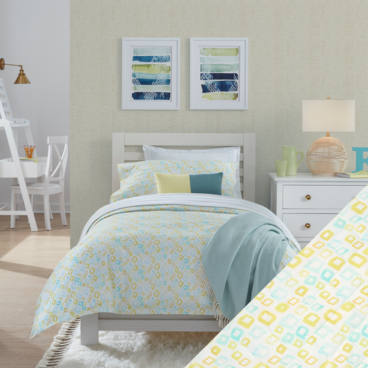 Sferra Geometrico Twin XL Bedding - Aqua