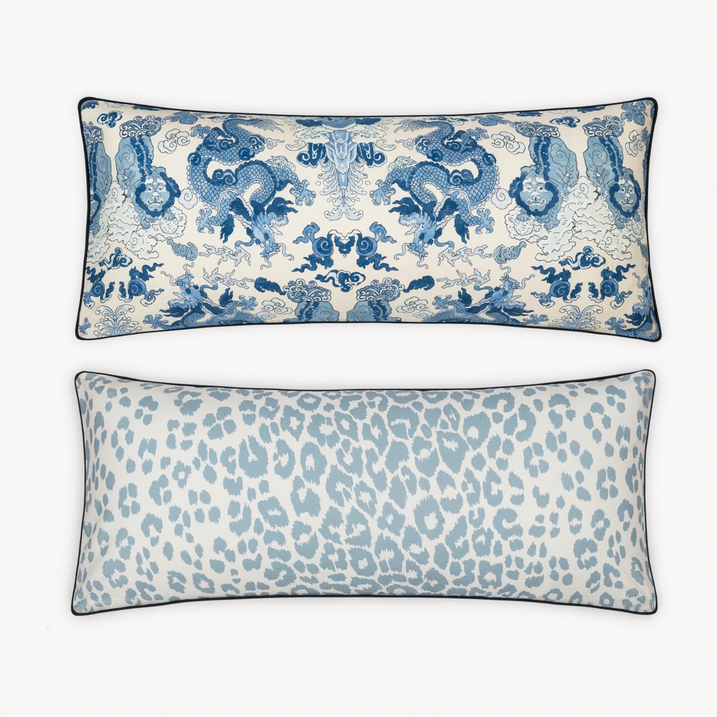 Matouk Schumacher Reversible Pillow Collection - Magic Mountain Porcelain Blue/Iconic Leopard Sky