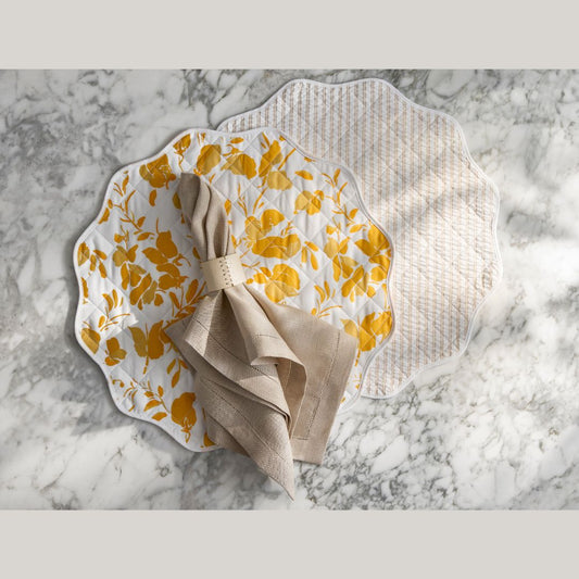 Matouk Reversible Placemat Collection - Alexandra Goldenrod/Matteo Natural