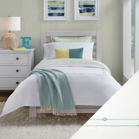 Sferra Diamantini Twin XL Bedding - White/Aqua