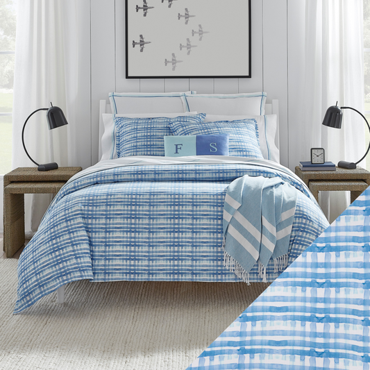 Sferra Plaidino Twin XL Bedding - Clearwater