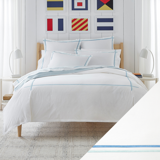 Sferra Tratto Twin XL Bedding - White/Clearwater