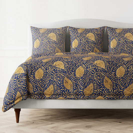 The Met x Ann Gish Kinrande Duvet Cover and Sham - Marine/Gold